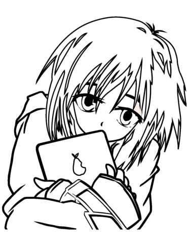 Anime Girl With Tablet Coloring Page